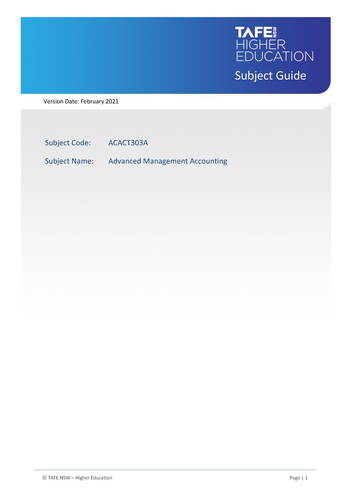 Acact 303a Subjectguide Subject Guide Subject Code Acact303a Subject Name Advanced 3499