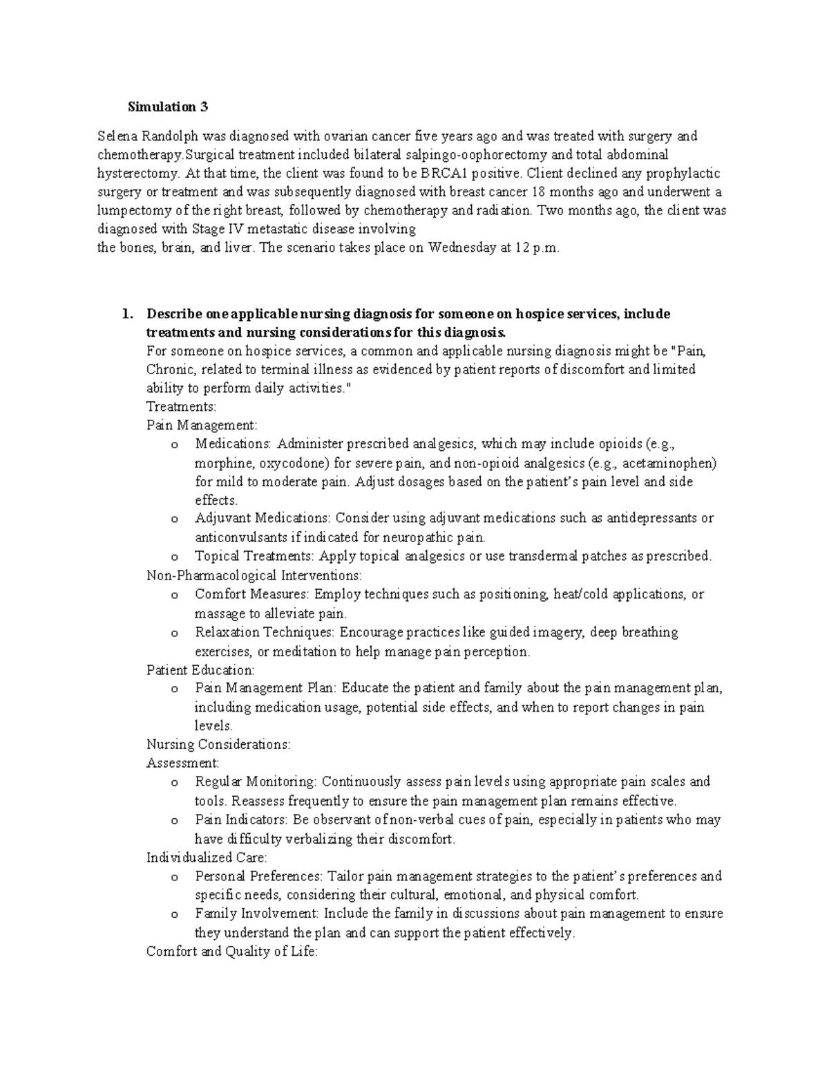 Nr 442 sim 3 - pre simulation paperwork - Simulation 3 Selena Randolph ...