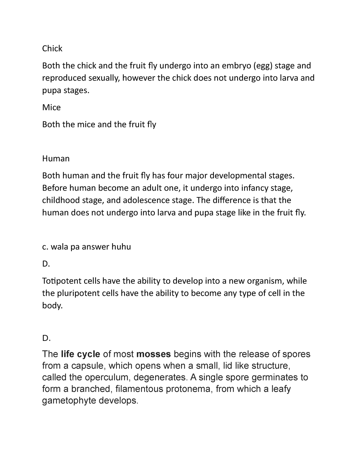 essay biology question and answers