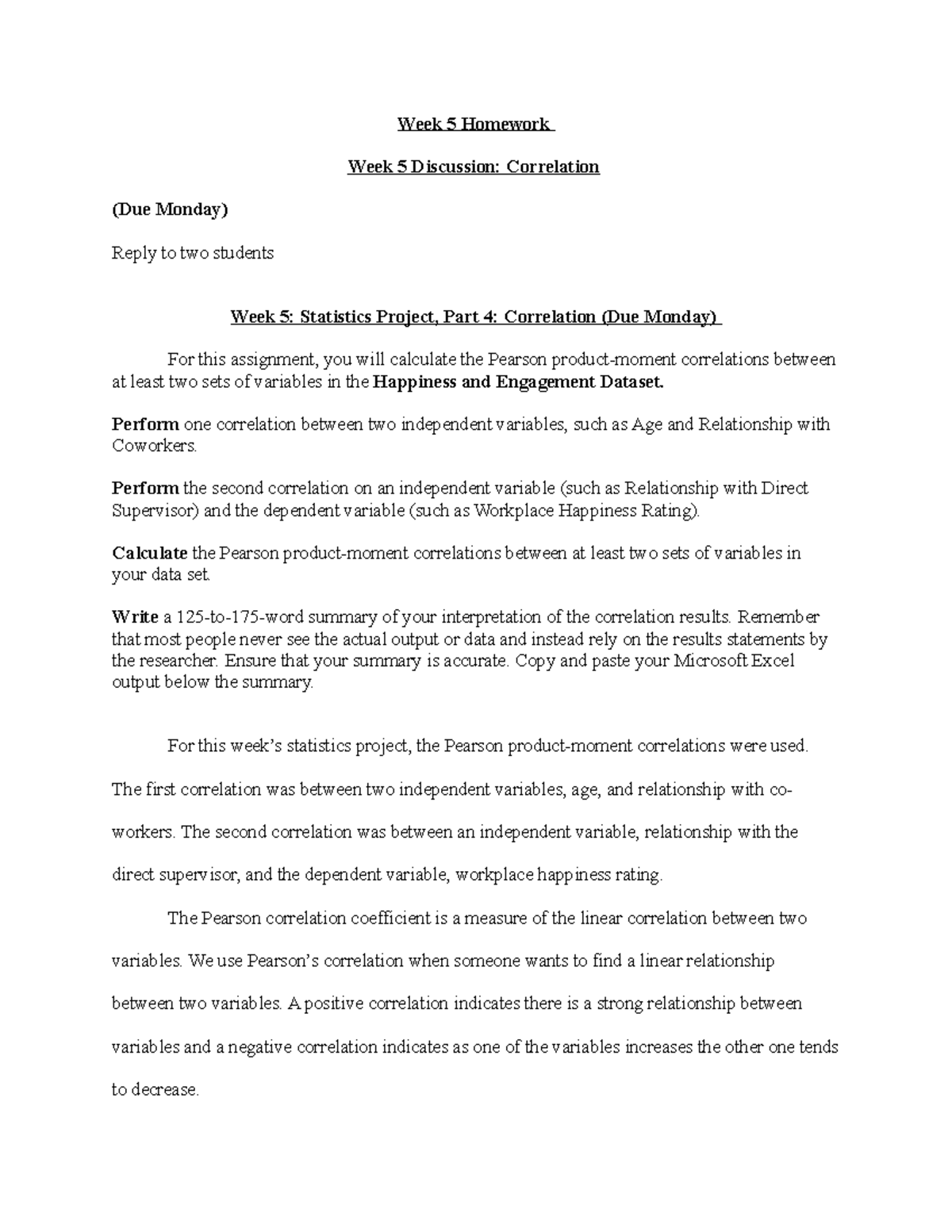 Week five homework - Week 5 Homework Week 5 Discussion: Correlation ...