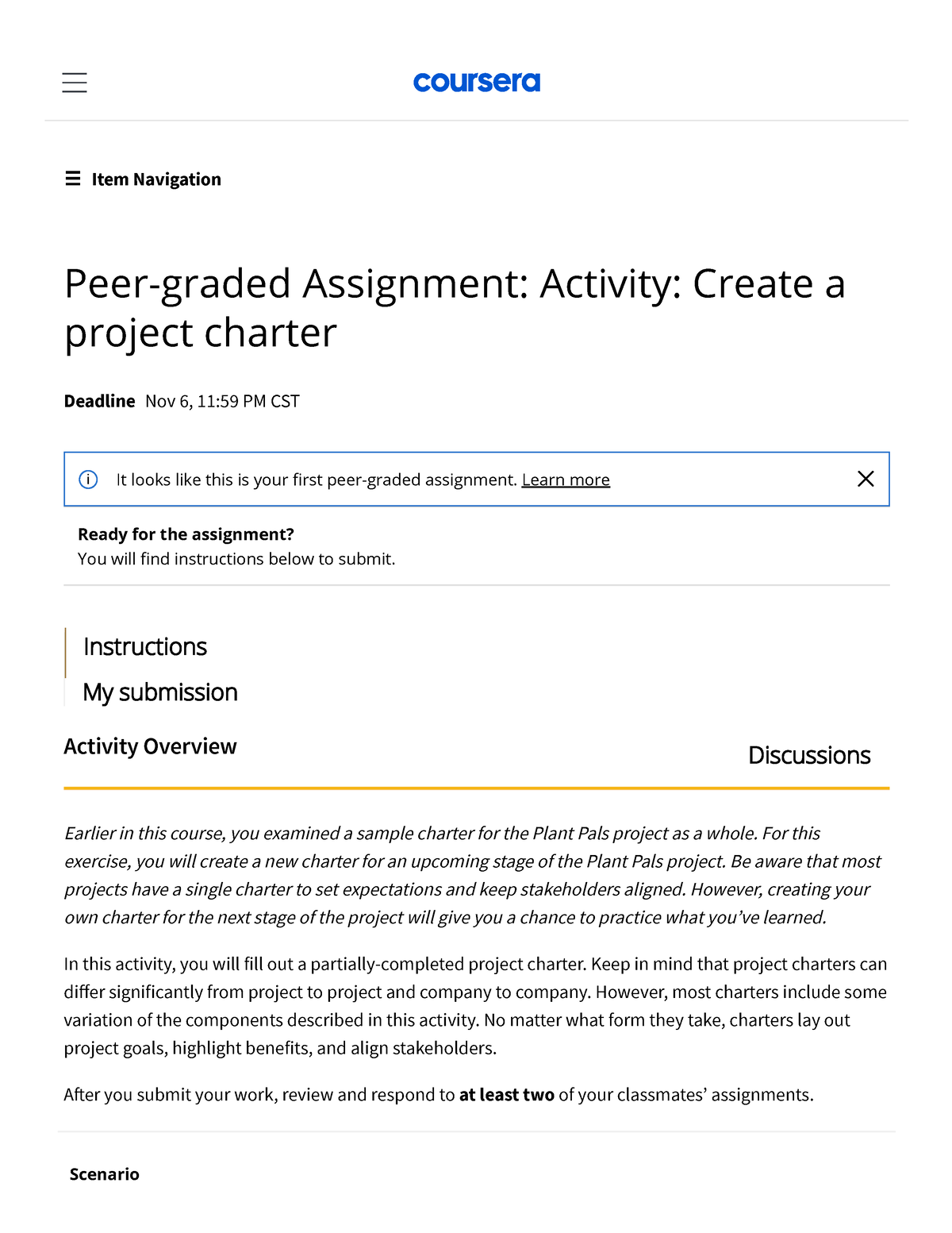 peer graded assignment project charter assignment