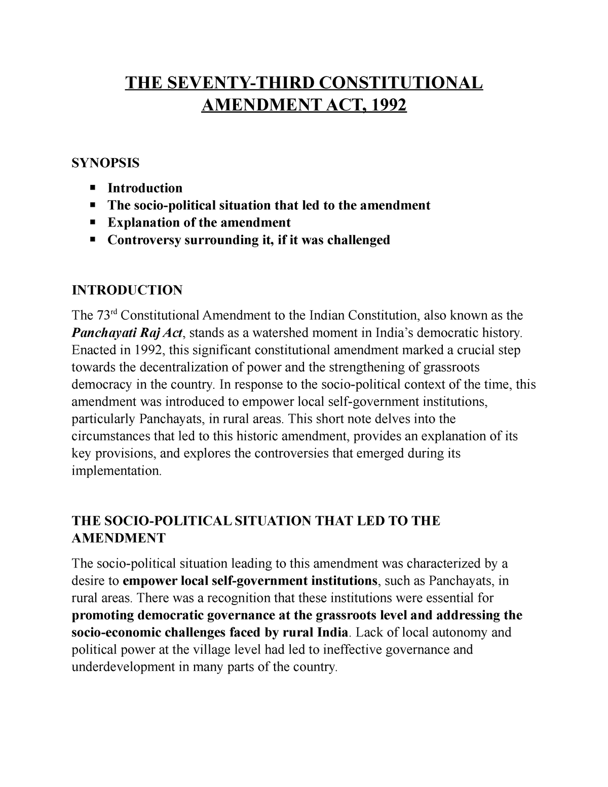 73rd Amendment of the Constitution THE SEVENTYTHIRD CONSTITUTIONAL