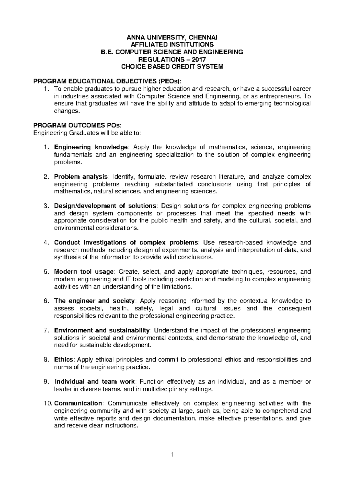 B.E. CSE R2017 BE regulation 2017 ANNA UNIVERSITY, CHENNAI