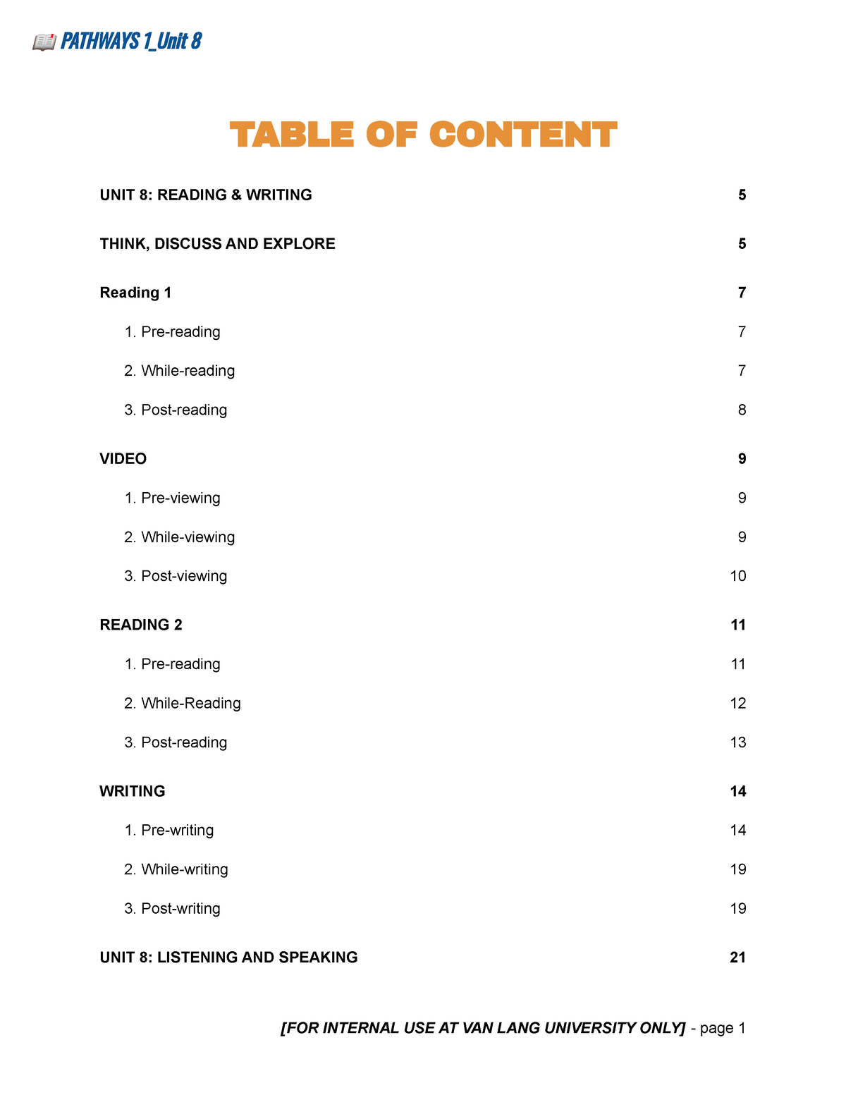 Edit [Official] UNIT 8 - Supplementary - Pathways 1 - TABLE