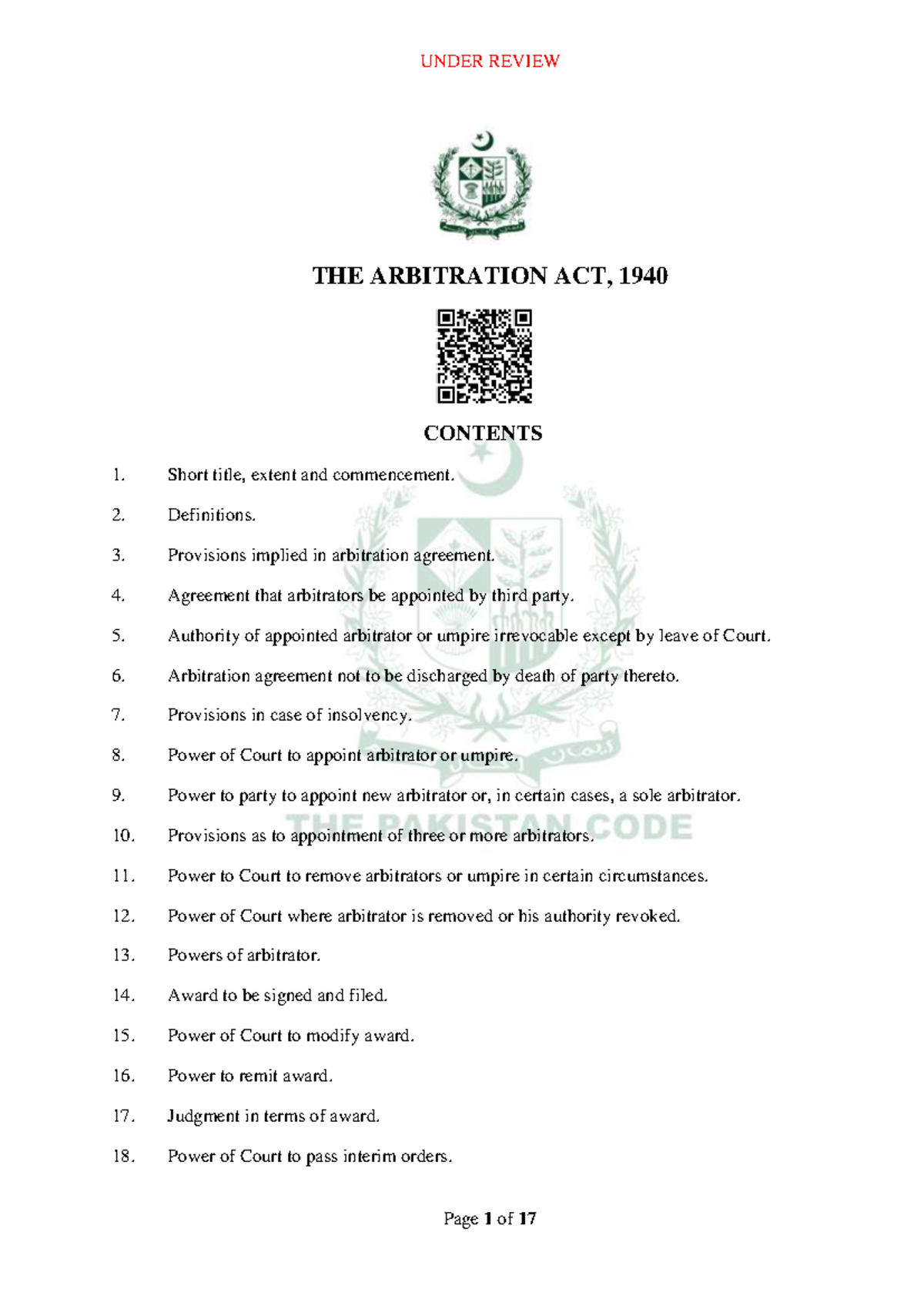 Arbitration Act 1940 - bare act - s THE ARBITRATION ACT, 1940 CONTENTS ...