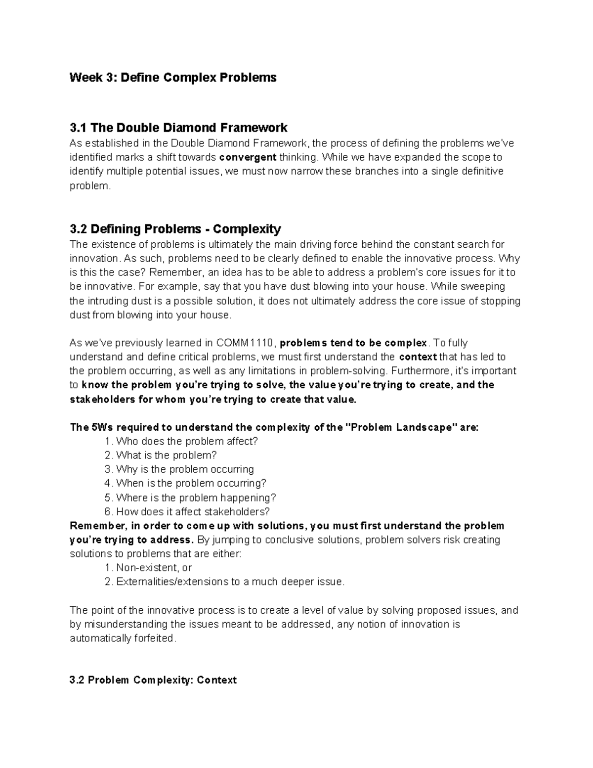Week 3 Workshop Notes - Week 3: Define Complex Problems 3 The Double ...
