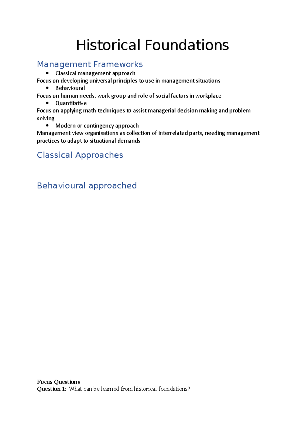 Historical Foundations Historical Foundations Management Frameworks