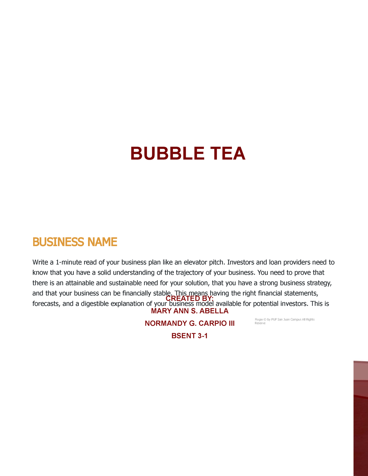 bubble tea business plan sample philippines