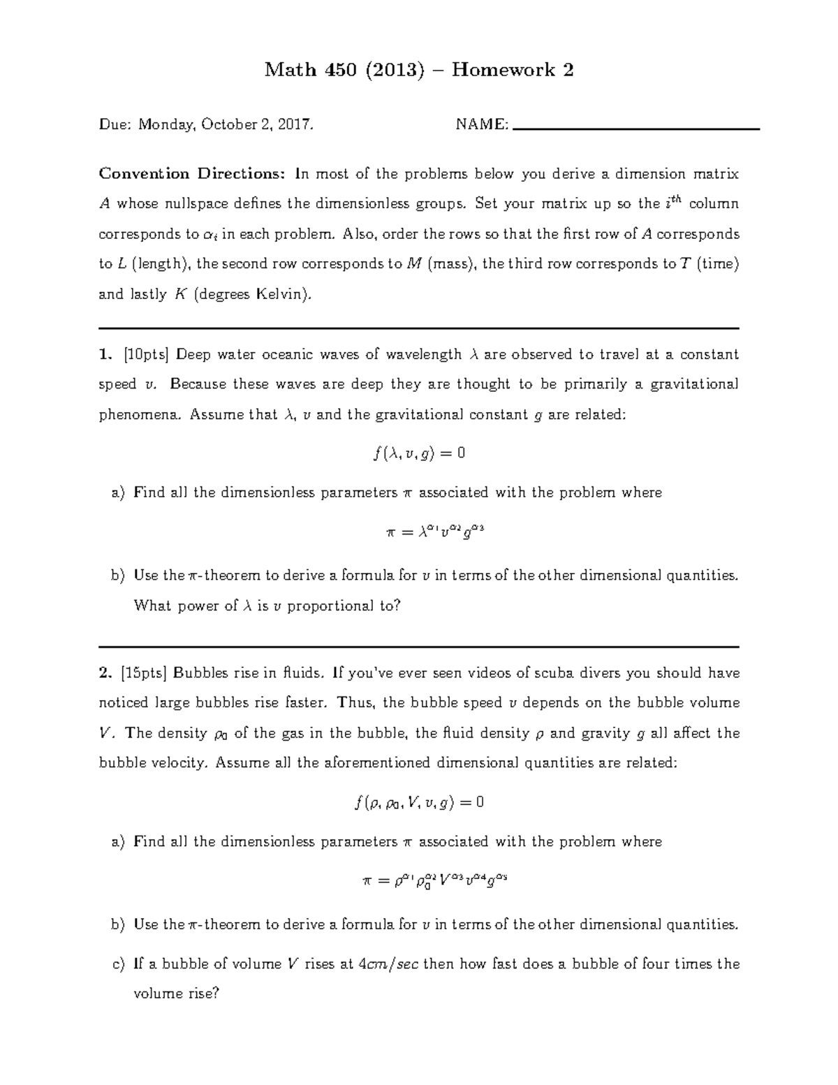 M450 2013-2014 Homework 2 - Math 450 (2013) – Homework 2 Due: Monday ...