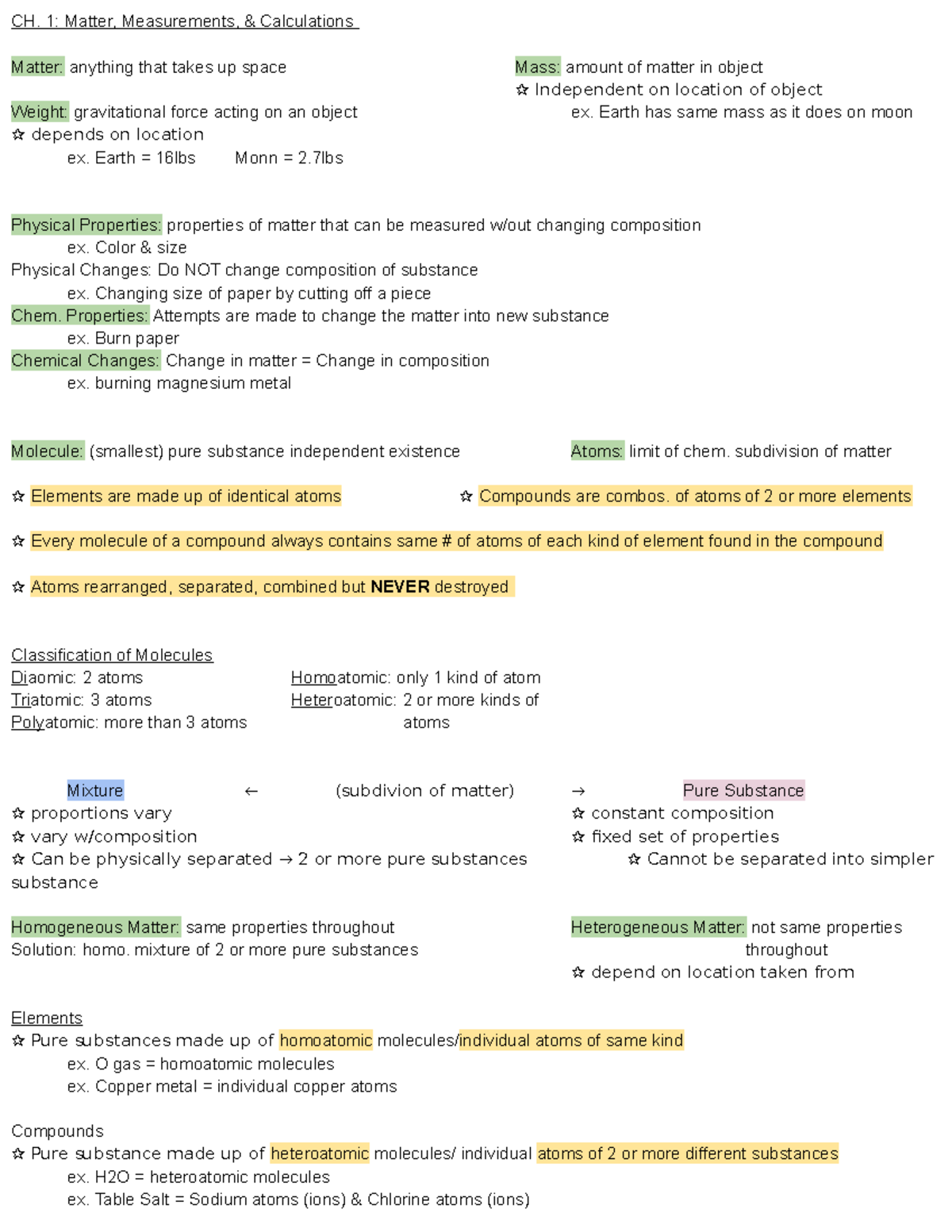 Ch1. Notes - Goes Over 4 Elements Needed For Life "CHON" - CH. 1 ...