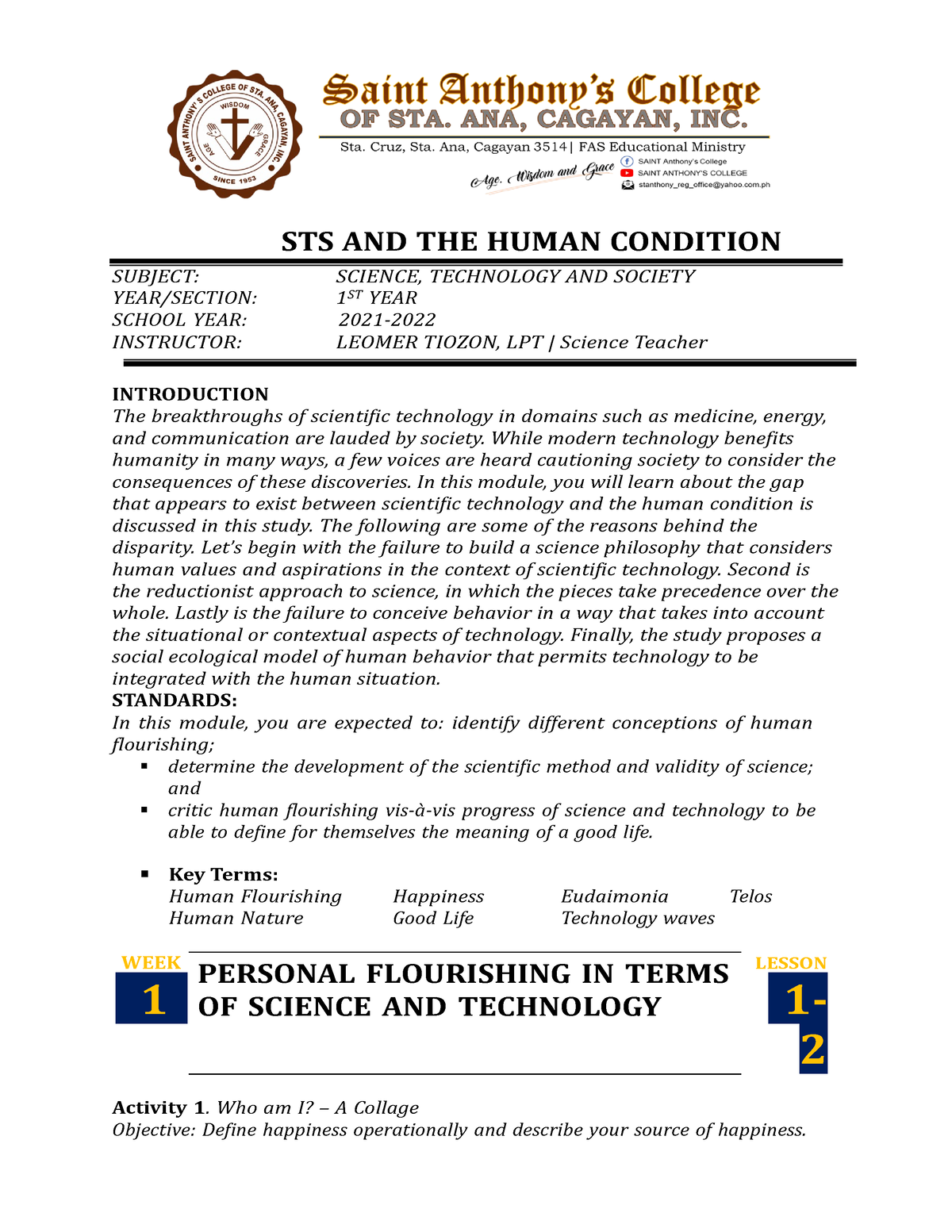 Midterms - STS - Subject Study About Science - STS AND THE HUMAN ...