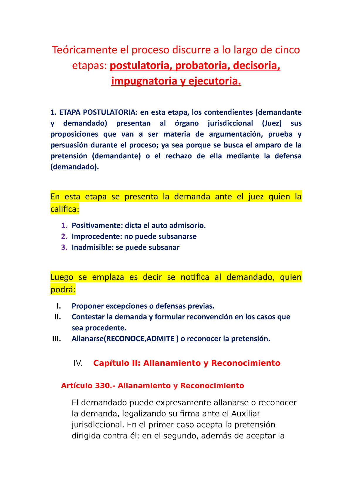 Etapas DEL Proceso Civil - Teóricamente El Proceso Discurre A Lo Largo ...