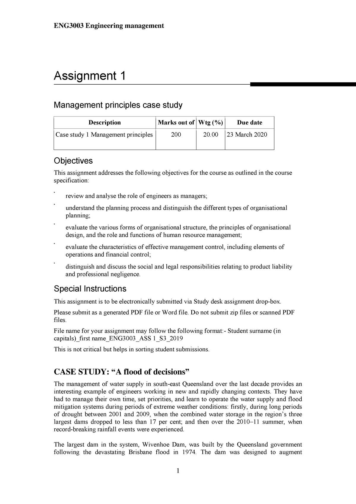 ENG3003 ass 1 - 2020 S1 - Assignment 1 S1 2020. - Assignment 1 ...