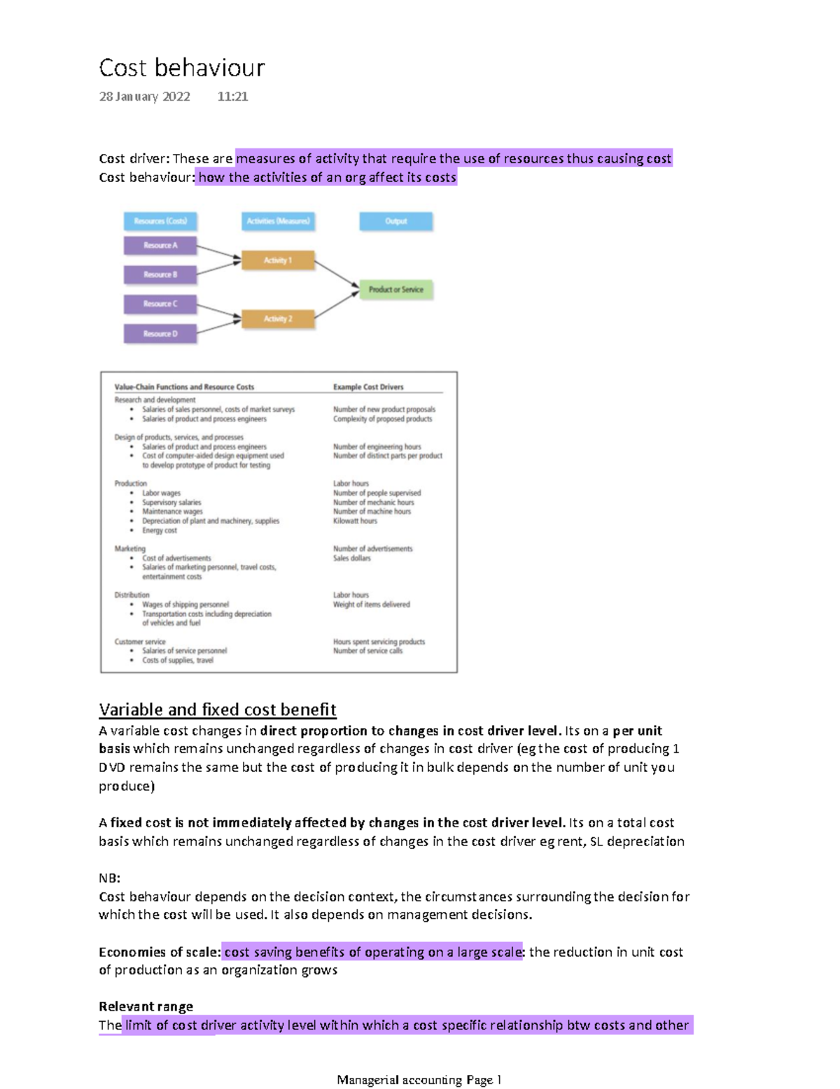 Managerial Cost behaviour - Cost driver: These are measures of activity ...