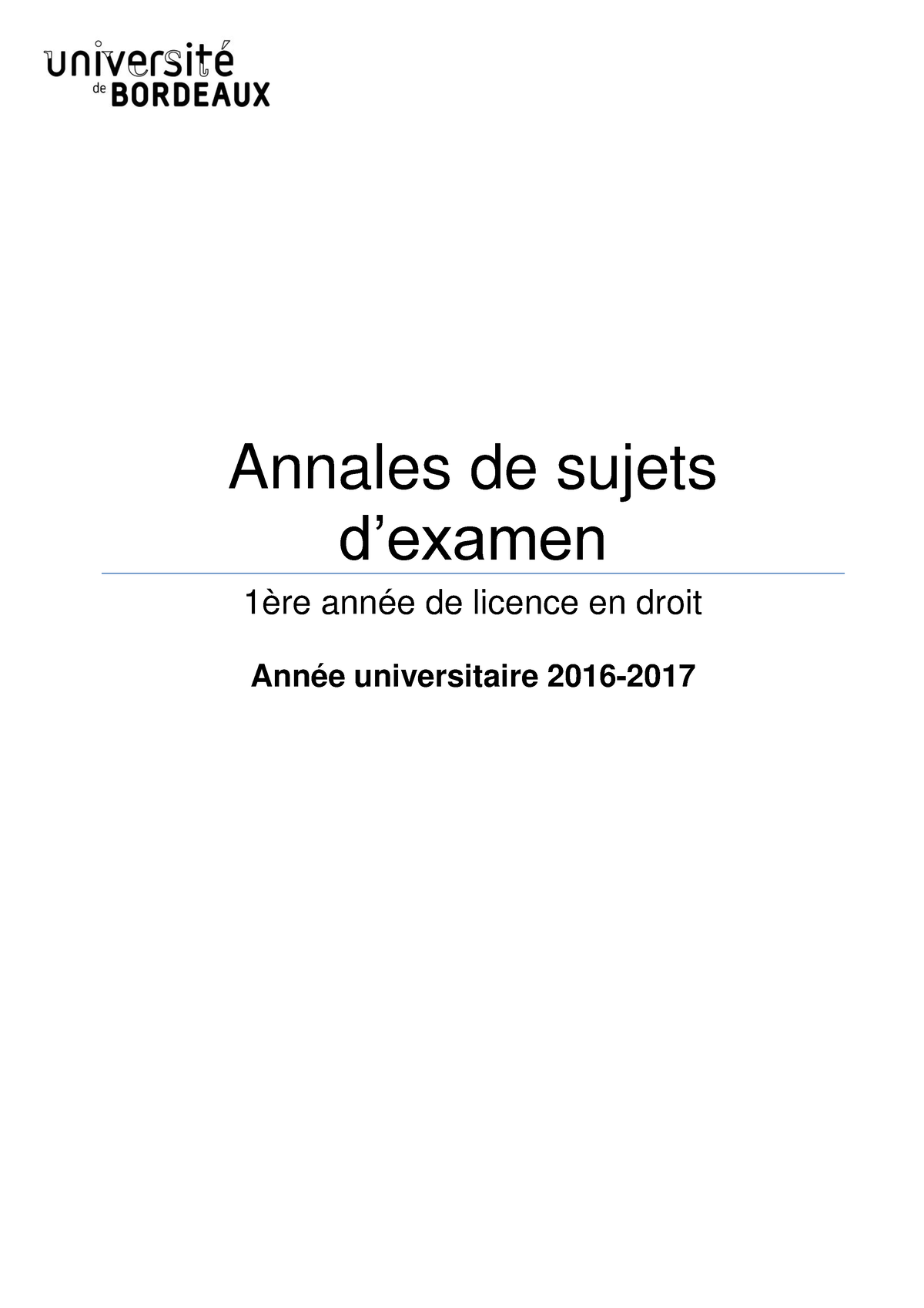 Annales 2016 2017 Licence 1 Droit - Annales De Sujets D’examen 1ère ...