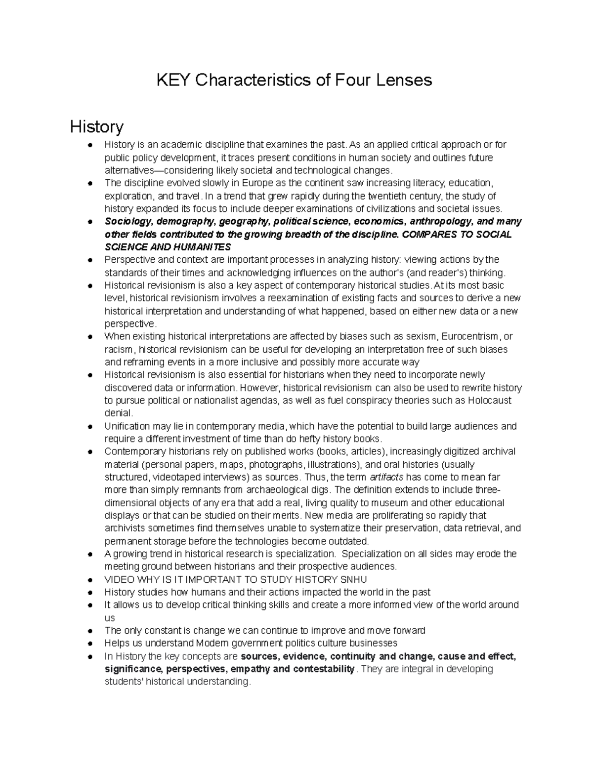 Climate Change through the four lenses KEY Characteristics of Four