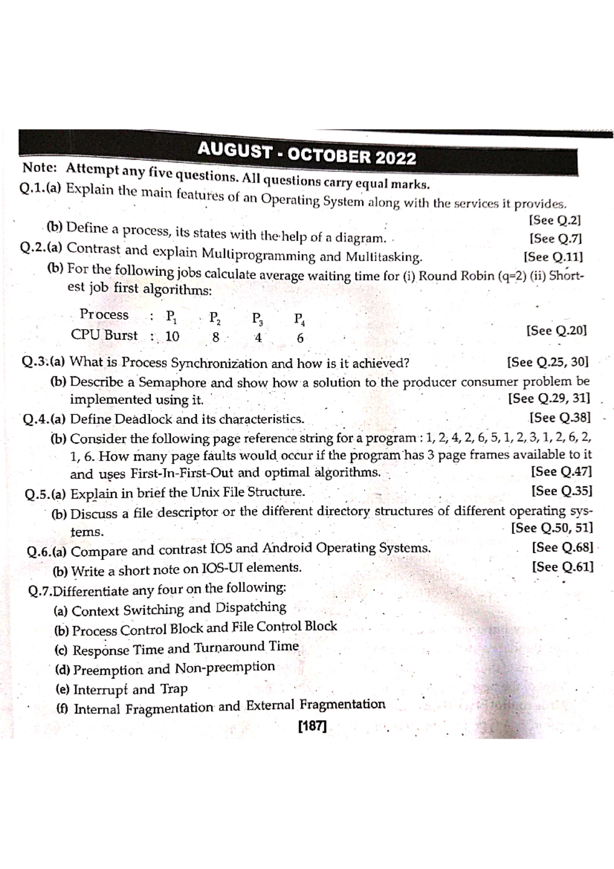 Operating system Aug 2022 - AUGUST OCTOBER 2022 Note: Attempt any five ...