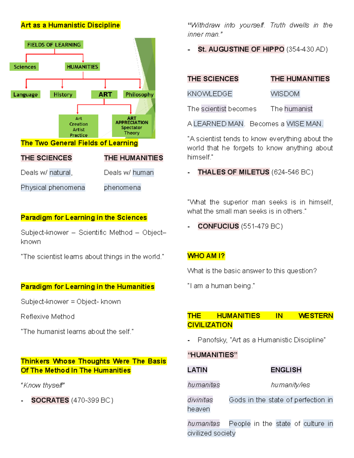 Art App Prelim Lecture notes 12 Art as a Humanistic Discipline The Two General Fields of