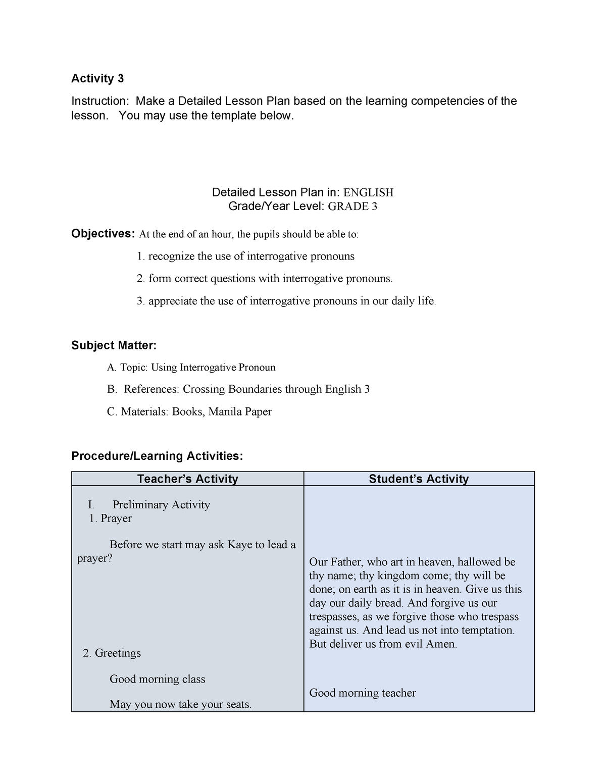 FS2- Lesson-PLAN - Field study lesson plan - Activity 3 Instruction ...