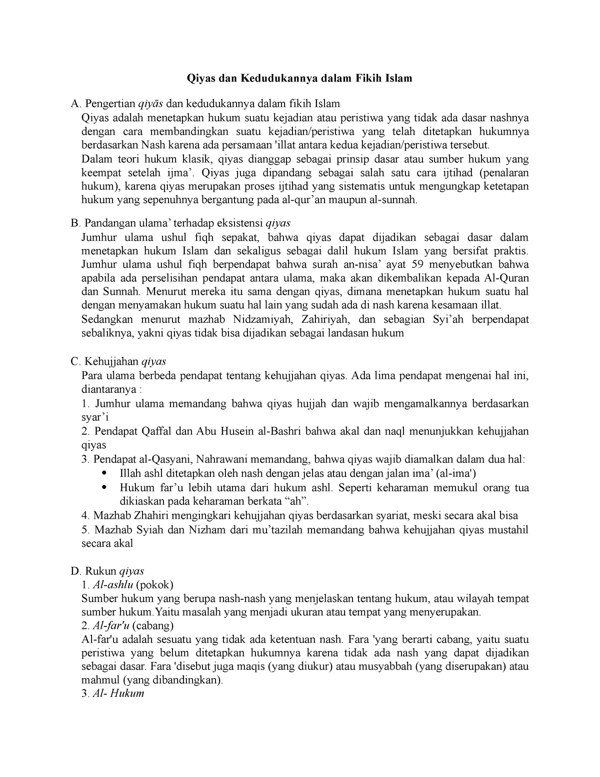 Ushul Fiqih 5 - Qiyas Dan Kedudukannya Dalam Fikih Islam - Qiyas Dan ...