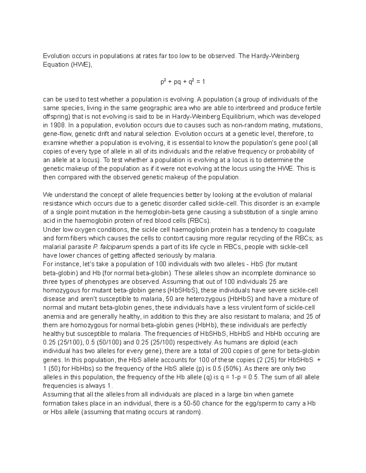 Hardy Weinberg Equilibrium Essay, Evolution - Evolution occurs in ...