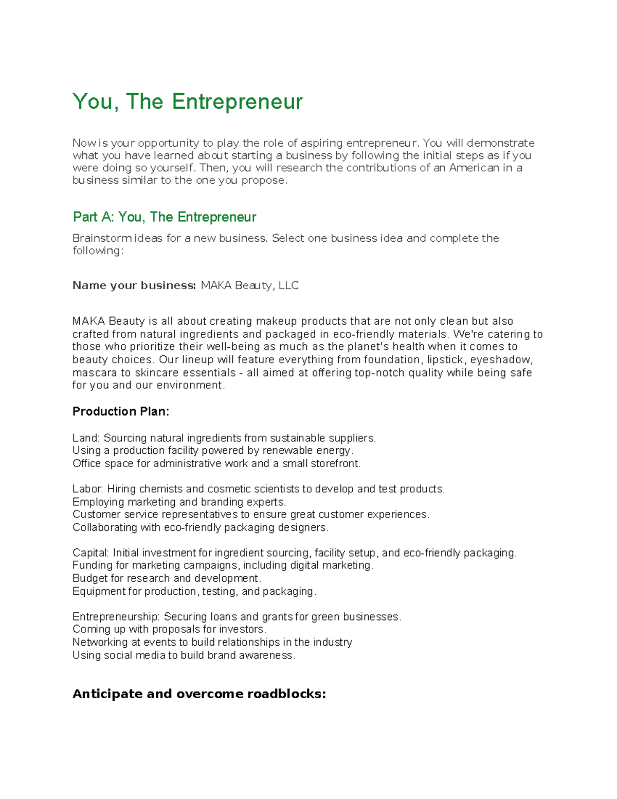 02.02 Factors OF Production Assignment - You, The Entrepreneur Now is ...
