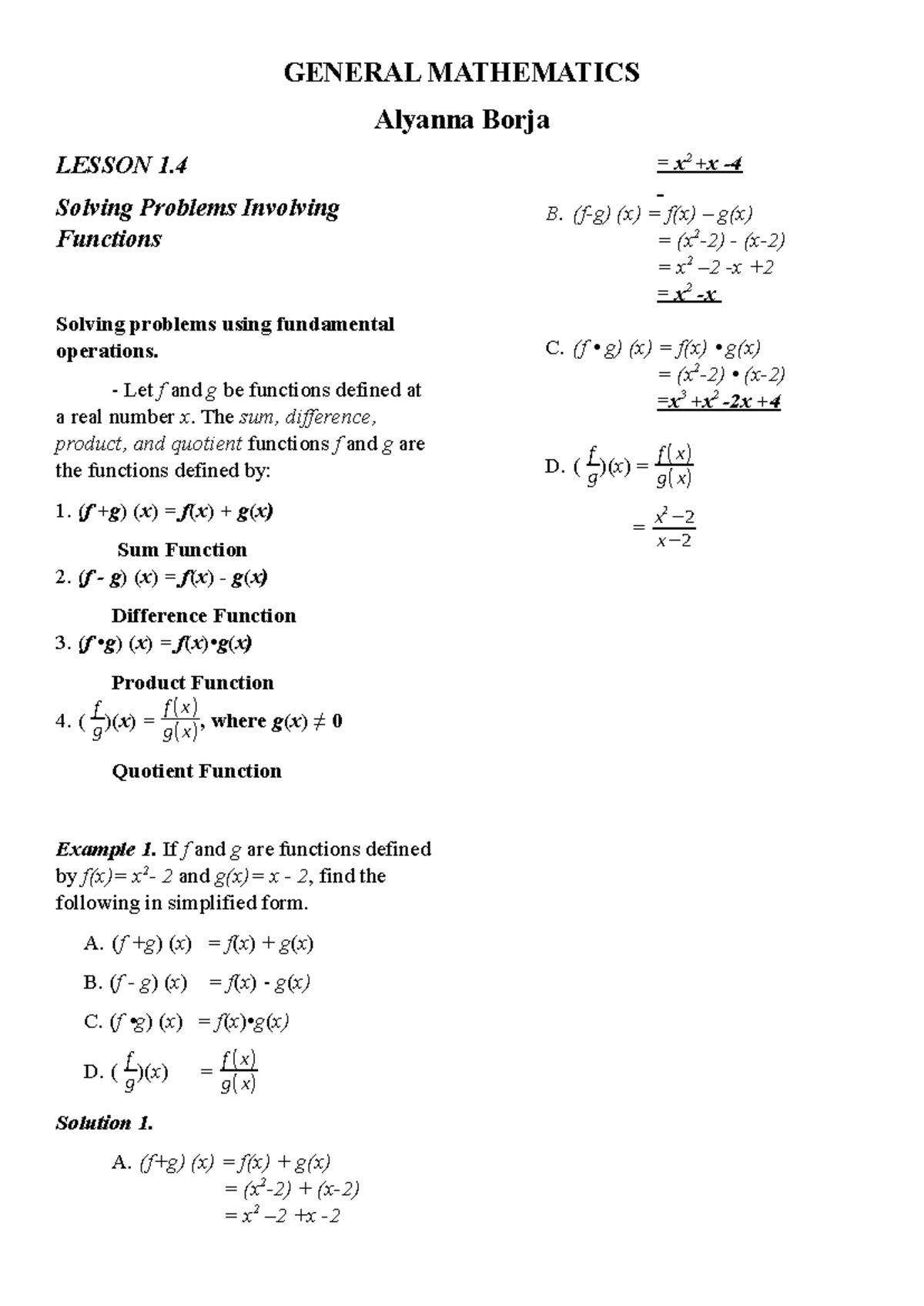 Genmath reviewer midterm - GENERAL MATHEMATICS Alyanna Borja LESSON 1 ...