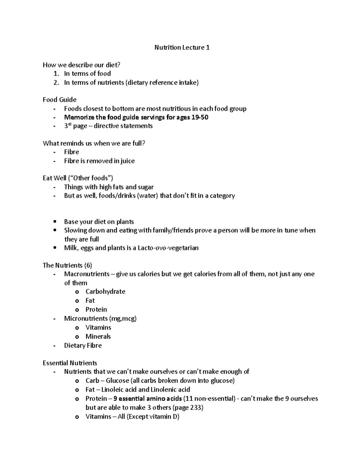 Nutrition Lecture 1 Notes - Nutrition Lecture 1 How We Describe Our ...