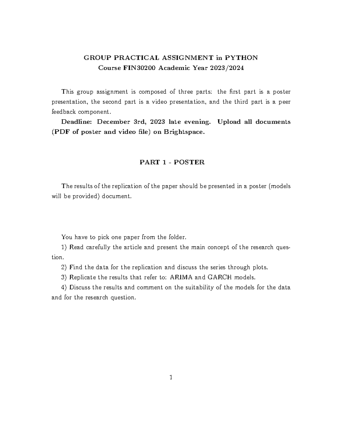 Group Project - GROUP PRACTICAL ASSIGNMENT in PYTHON Course FIN30200 ...