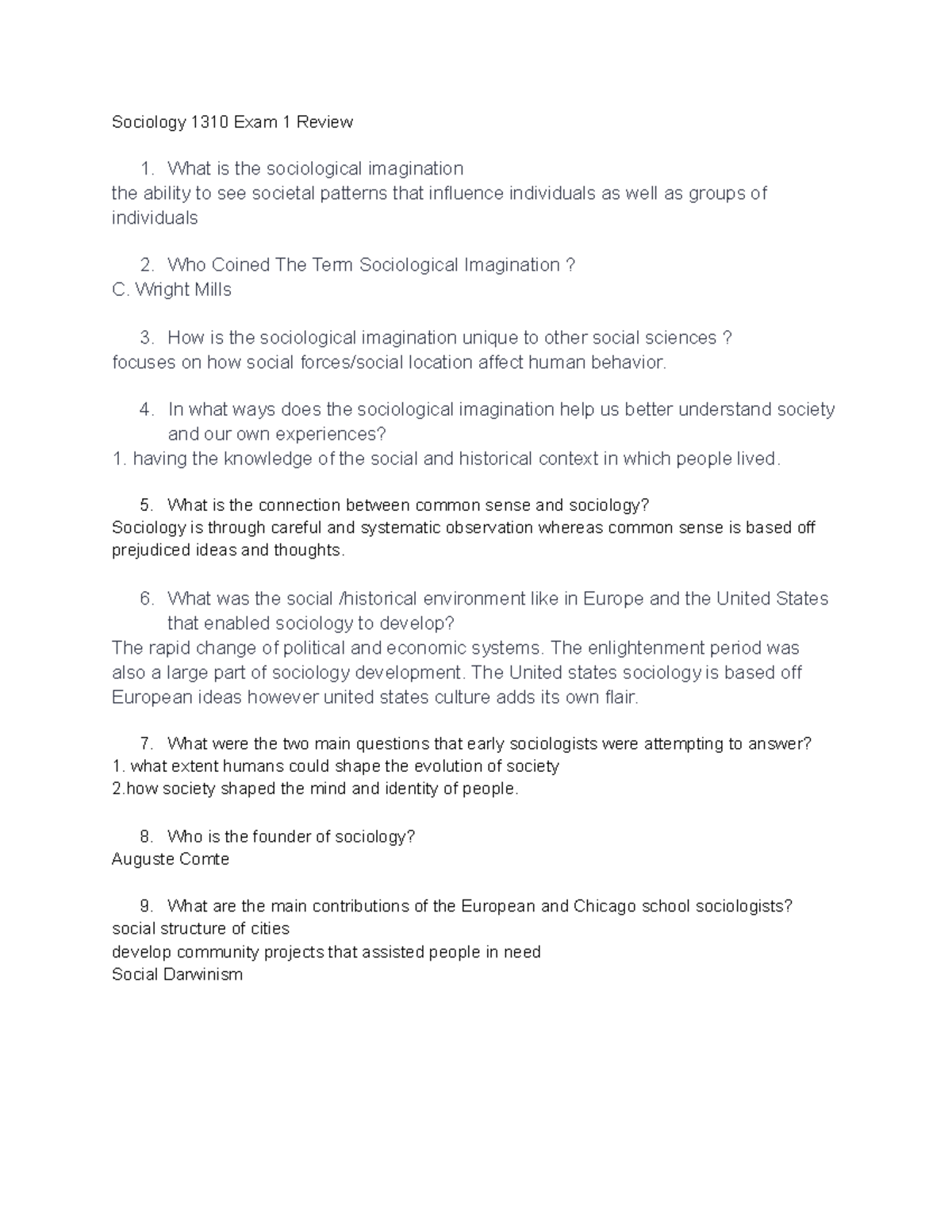 Sociology 1310 Exam 1 Review - Sociology 1310 Exam 1 Review 1. What is ...