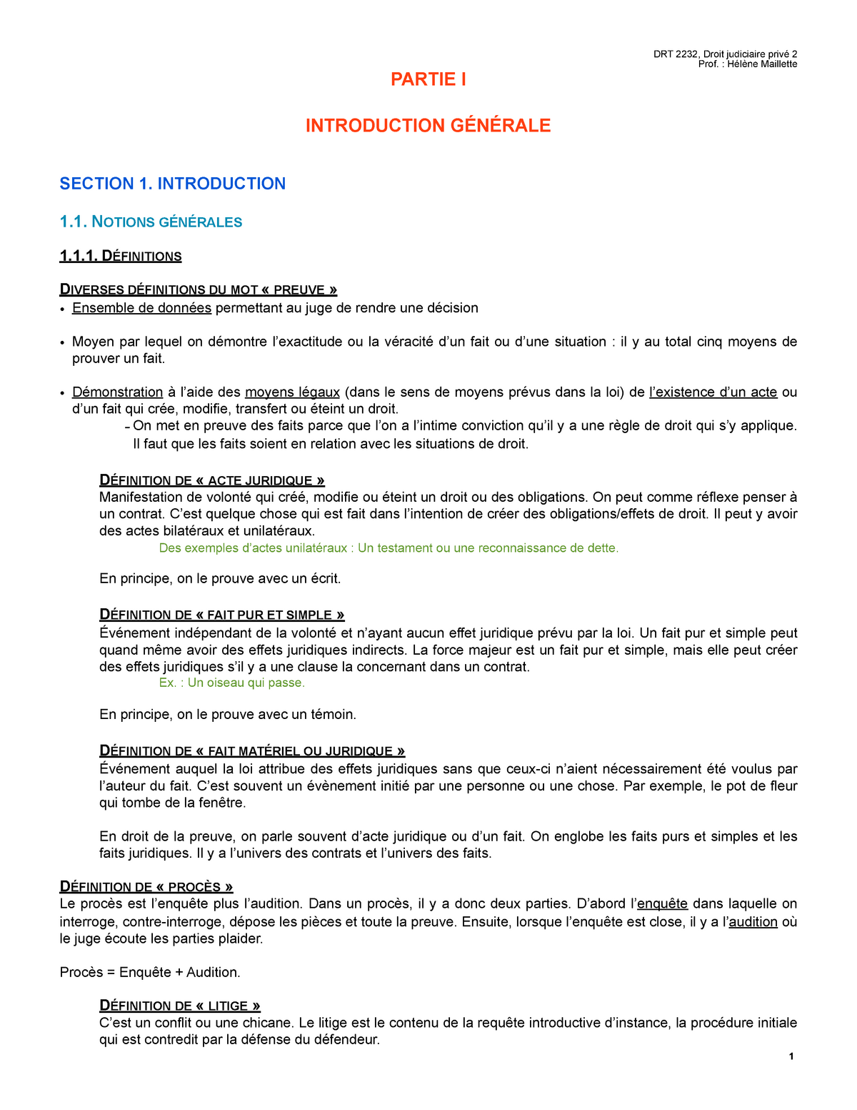 Drt 2232 Preuves Notes De Cours Partie I Introduction Generale Section 1 Introduction 1 Studocu