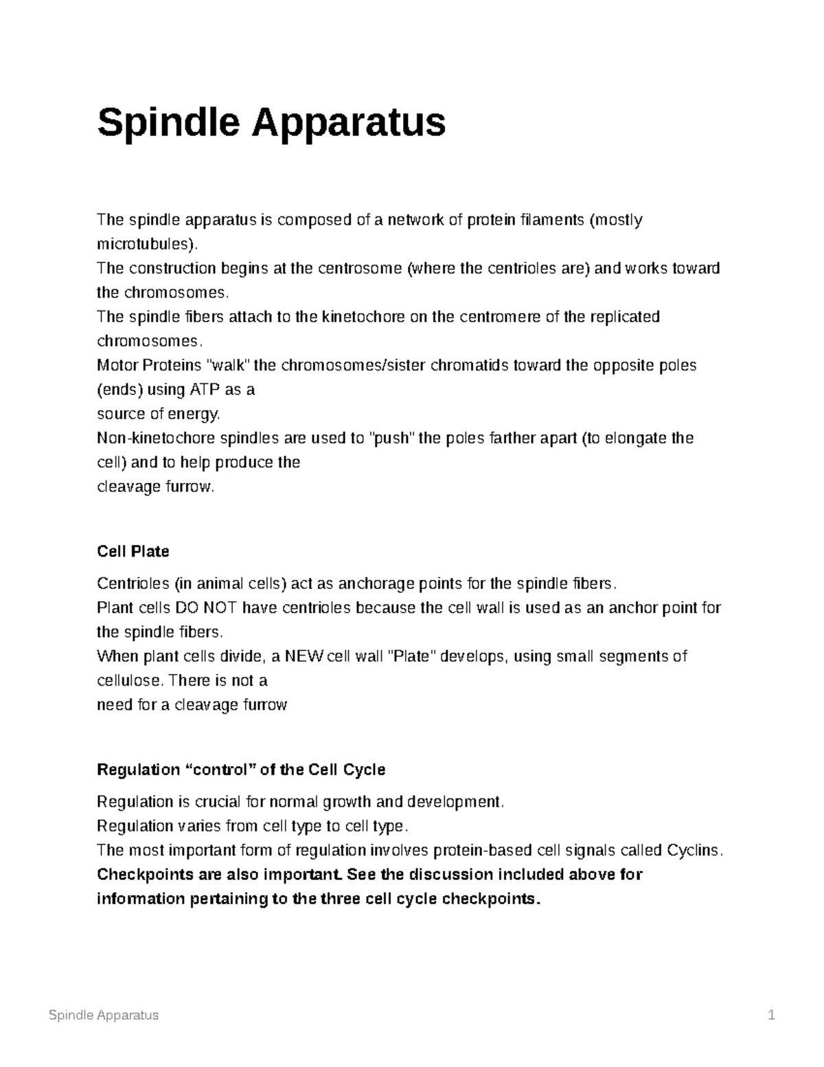 Spindle Apparatus In class notes Spindle Apparatus 1 Spindle