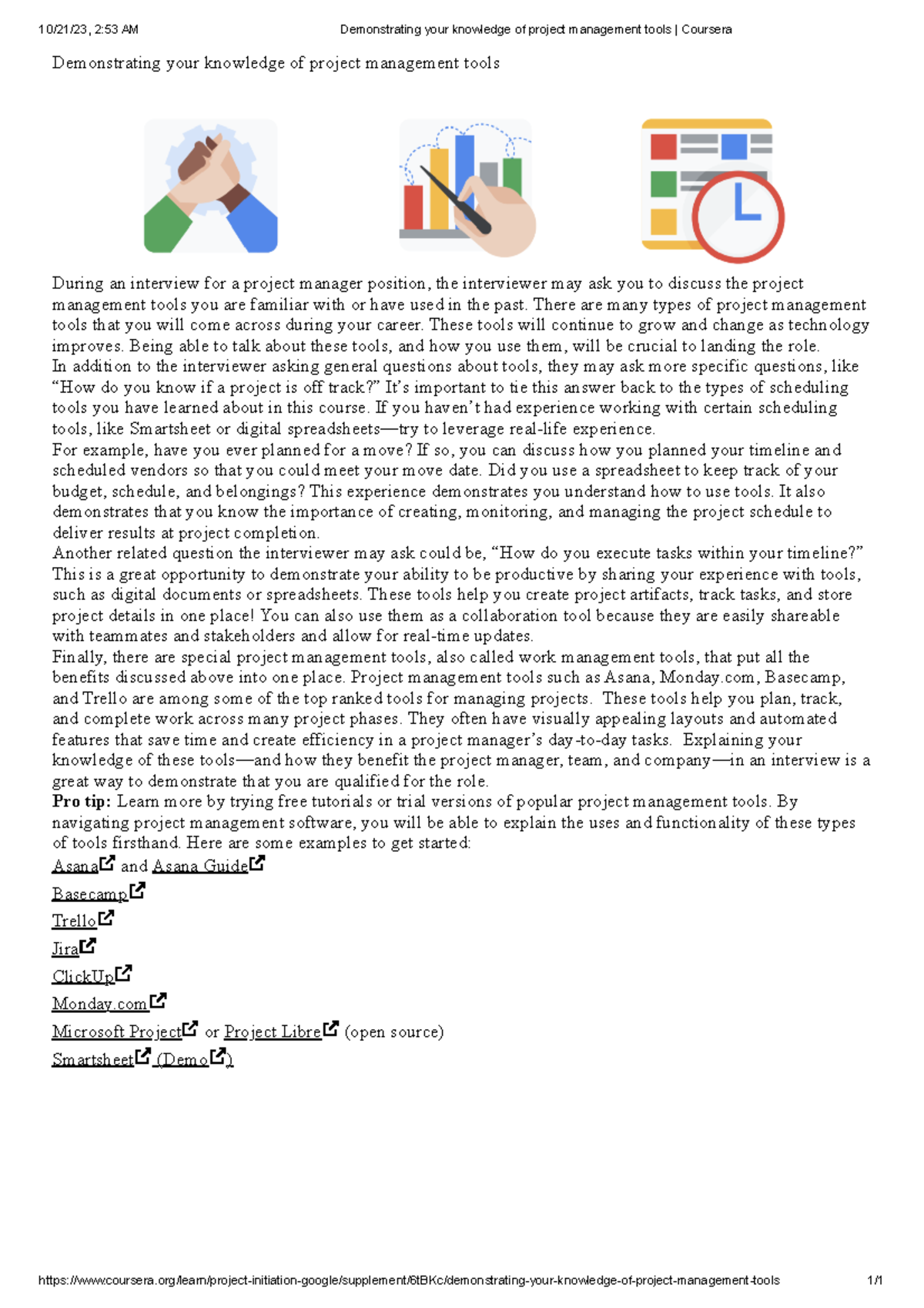 Demonstrating your knowledge of project management tools Coursera ...