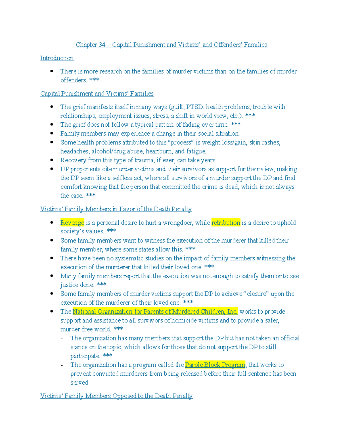 Chapter 34 Notes - Chapter 34 – Capital Punishment and Victims’ and ...