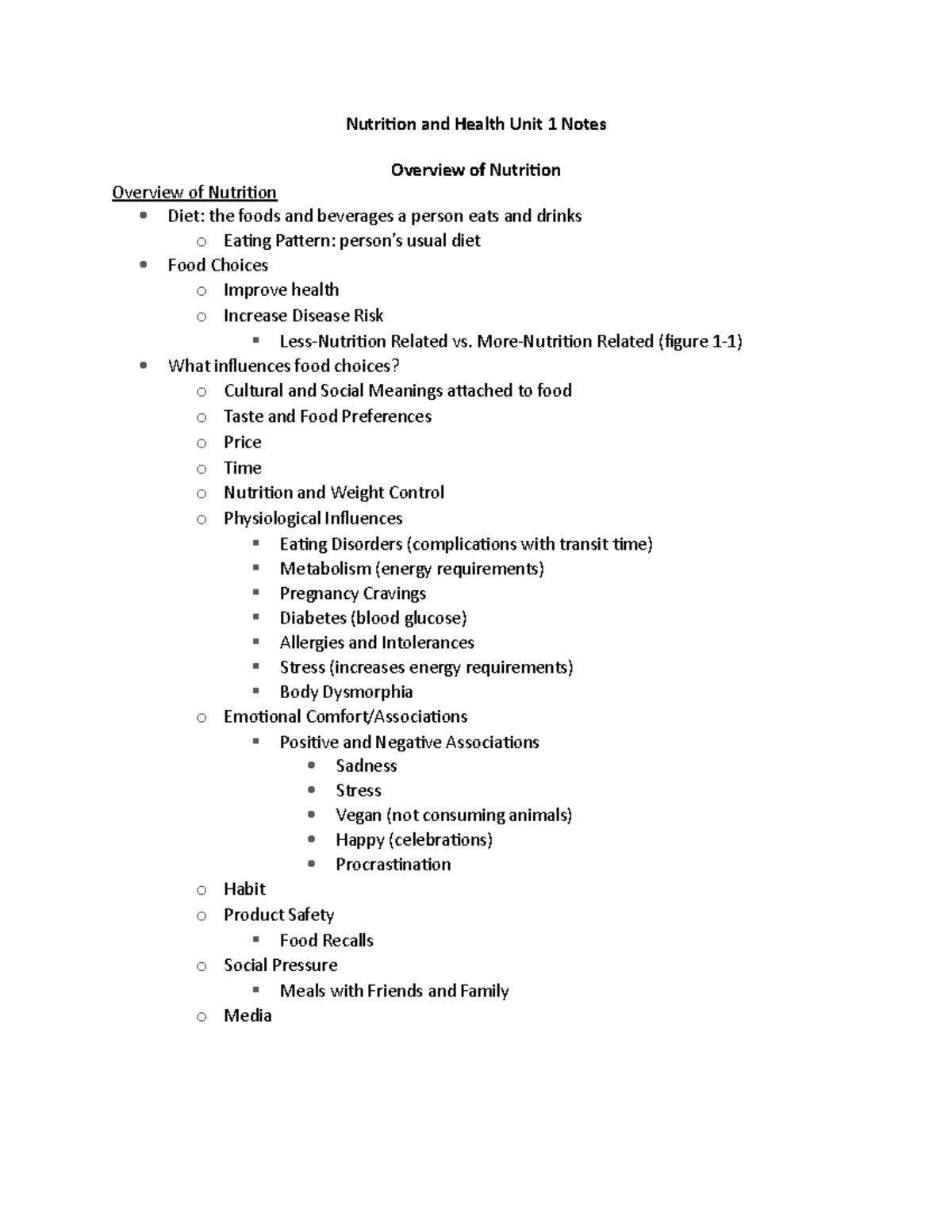 Nutrition And Health Unit 1 Notes - Nutrition And Health Unit 1 Notes ...