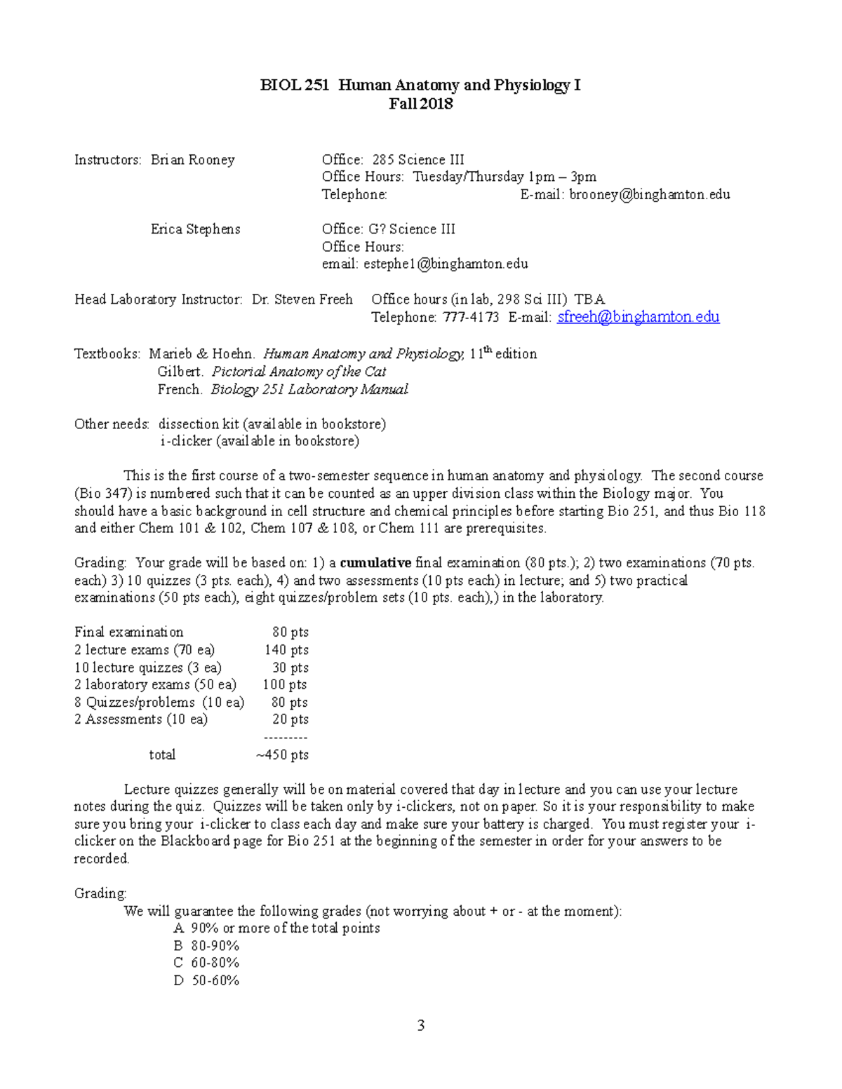 BIOL 251 Fall 2018 Lecture Syllabus - BIOL 251 Human Anatomy and ...