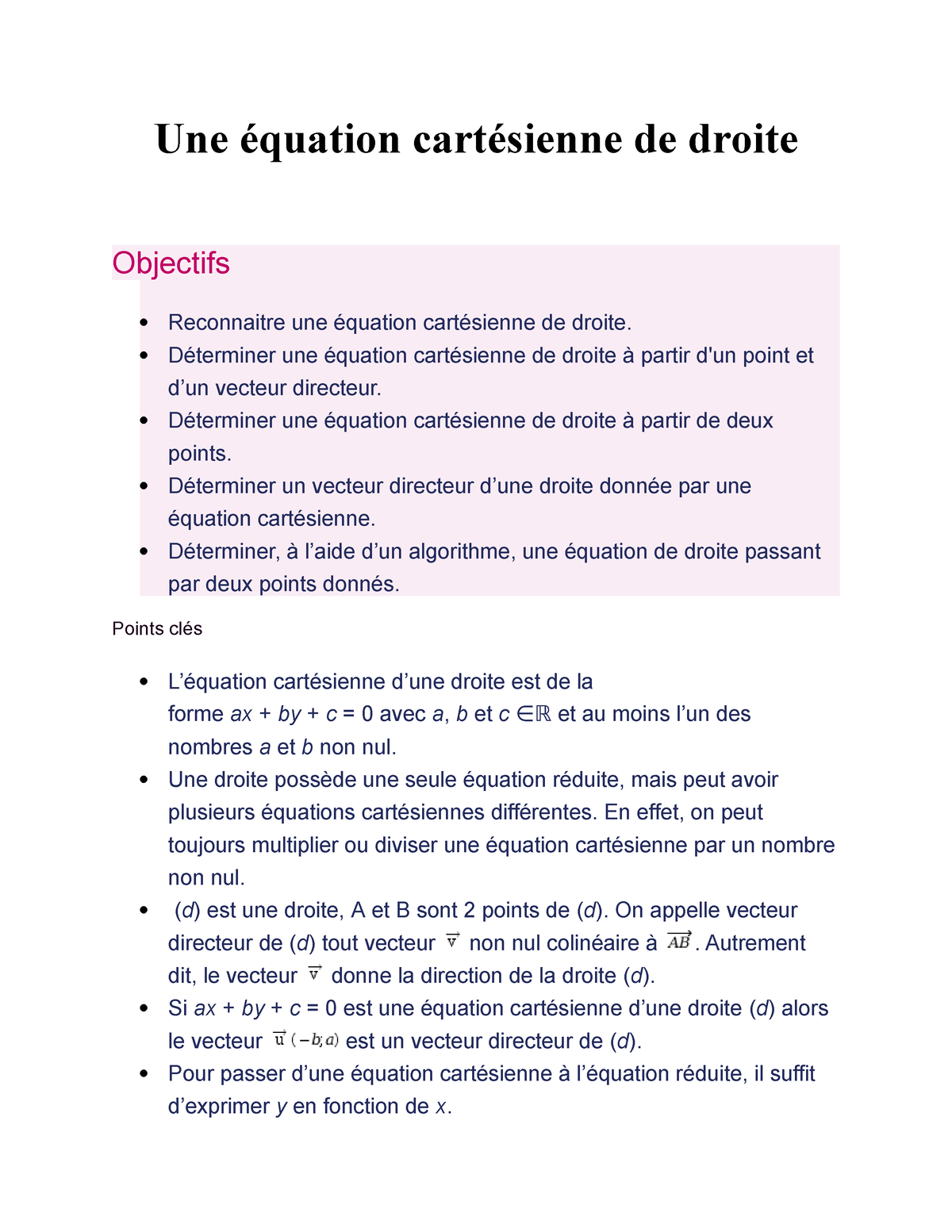 Une équation Cartésienne De Droite - Déterminer Une équation ...