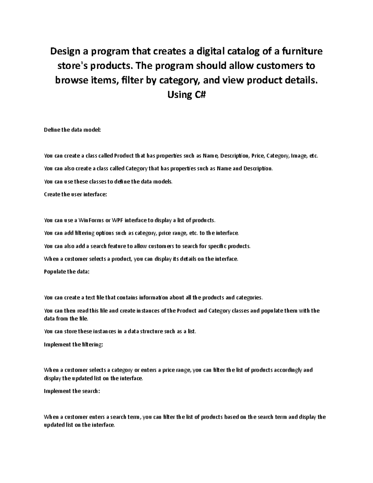 Using C# - Design a program that creates a digital catalog of a ...