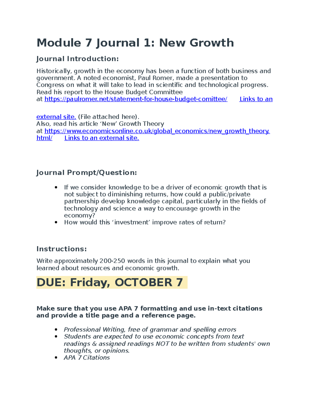 Module 7 Journal 1- New Growth-Instructions - Module 7 Journal 1: New ...