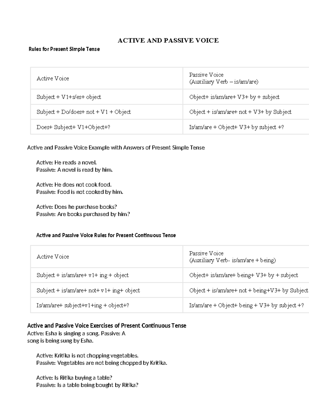 Active and Passive Voice Notes - ACTIVE AND PASSIVE VOICE Rules for ...