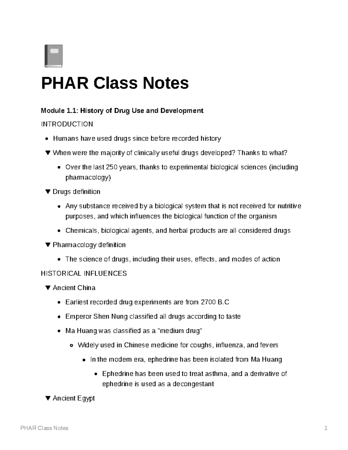 Final Notes Compressed - 📓 PHAR Class Notes Module 1: History of Drug ...