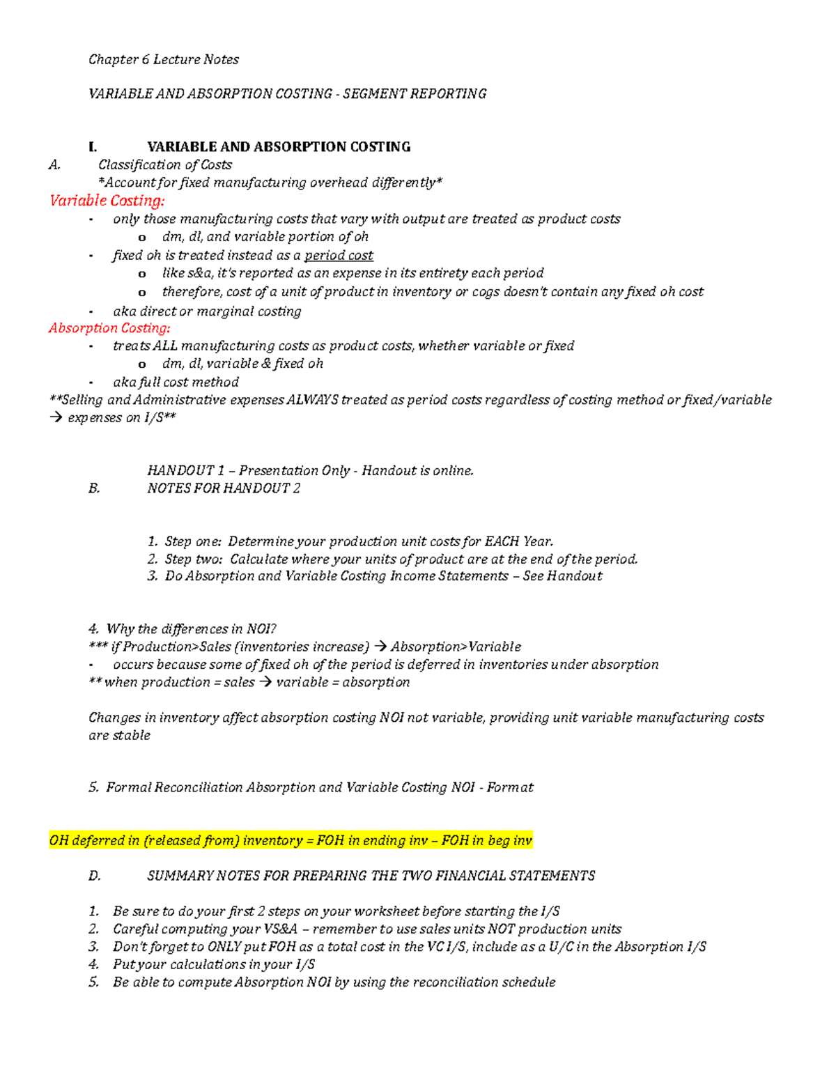 Ch 6 notes - teacher: Dragone - Chapter 6 Lecture Notes VARIABLE AND ...