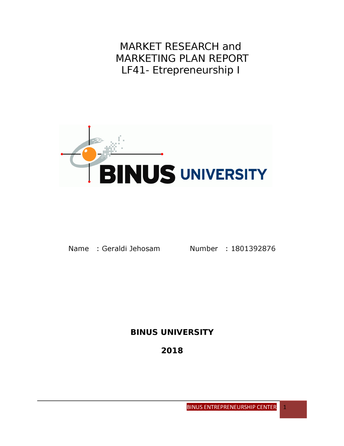 Market Research Entrepreneur 1 Market Research And Marketing Plan Report Lf41 Studocu