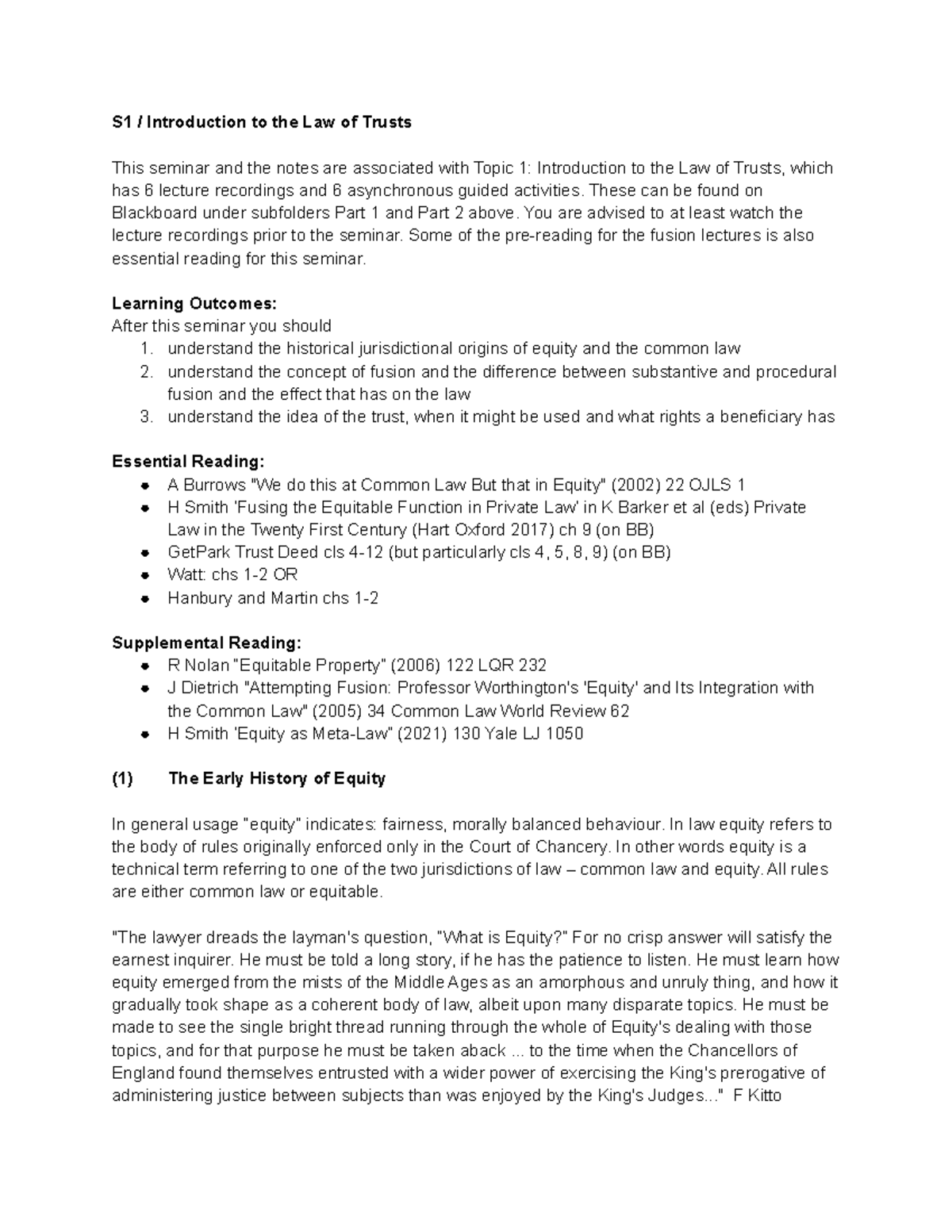 S1 Introduction to the Law of Trusts - These can be found on Blackboard ...