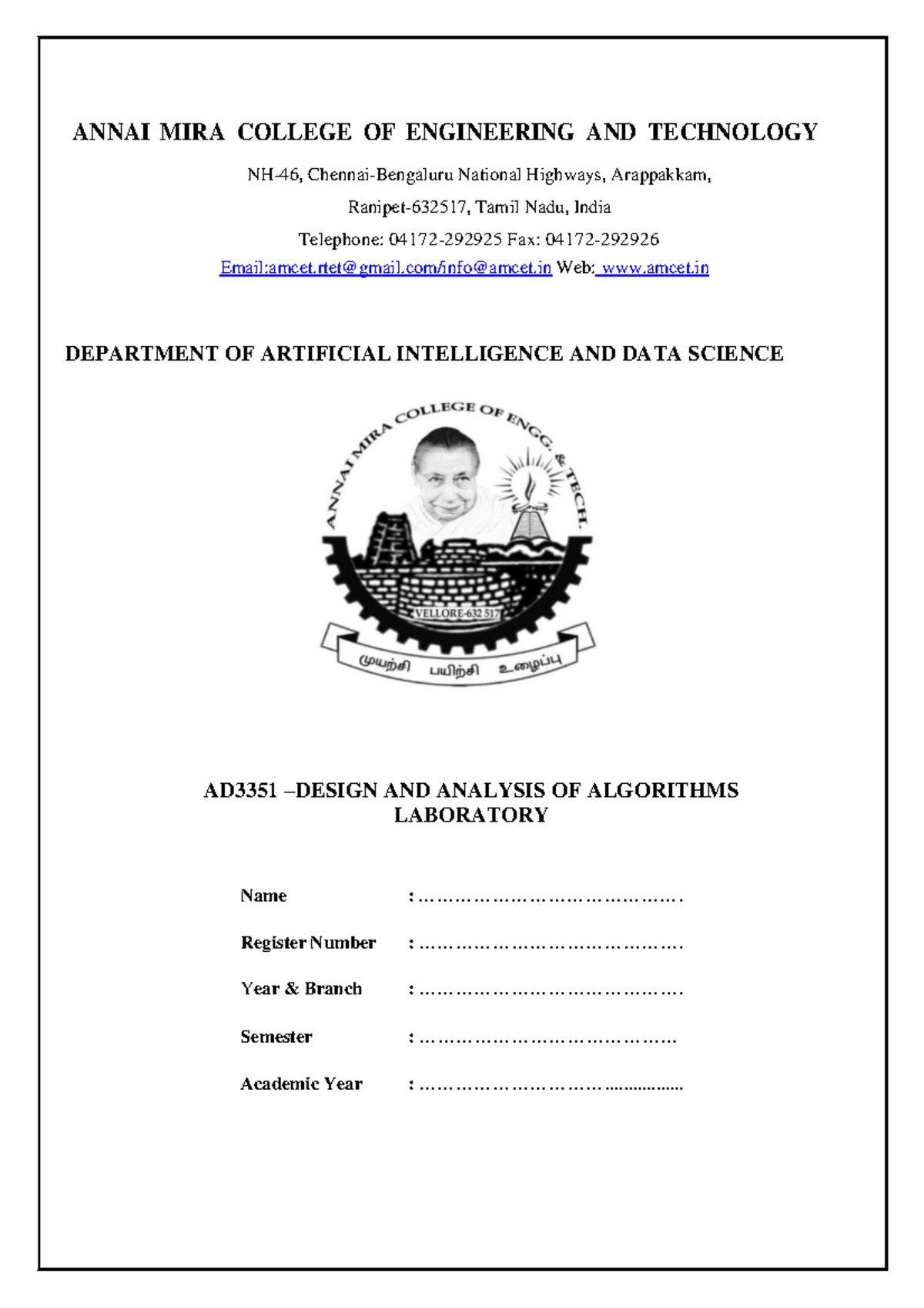 DAA LAB Manual 24 ANNAI MIRA COLLEGE OF ENGINEERING AND TECHNOLOGY NH