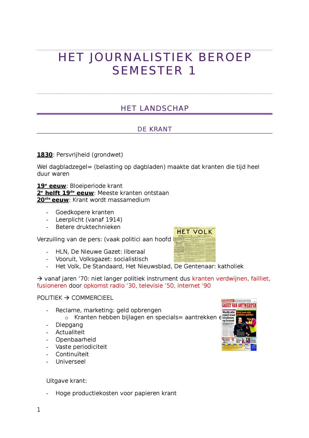 Het Journalistiek Beroep Semester 1 - H E T J O U R N A L I S T I E K B ...