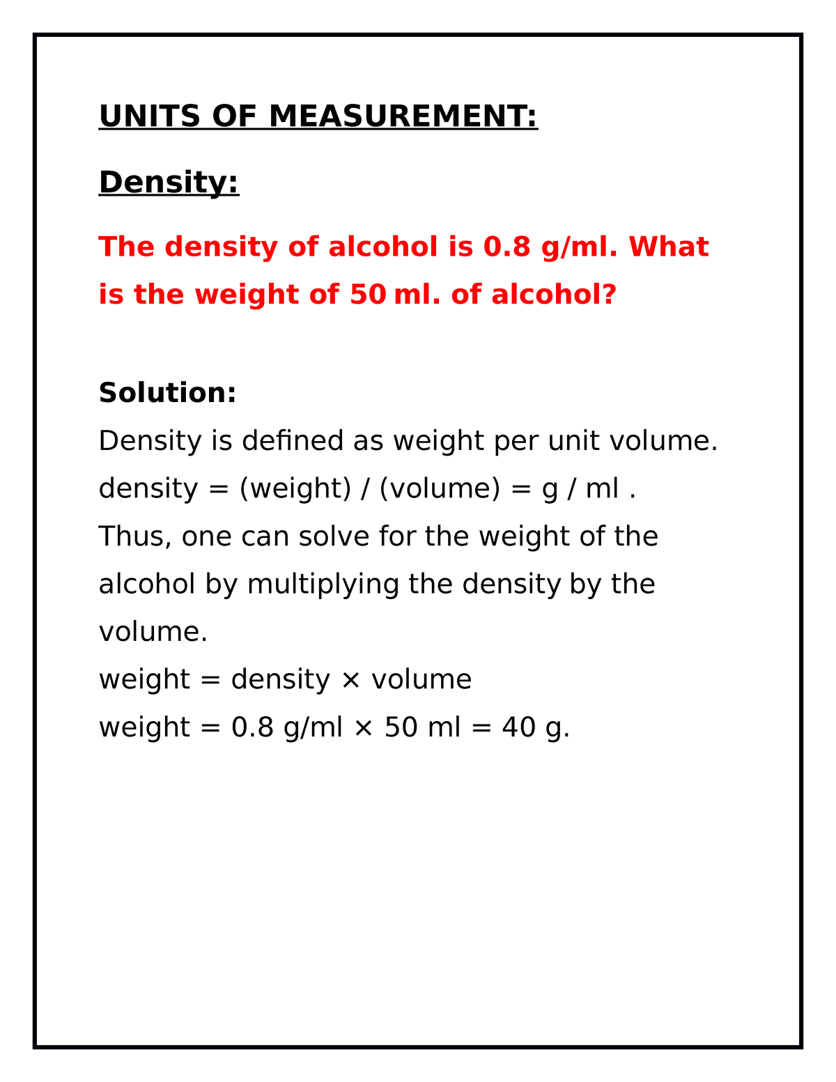 density of alcohol