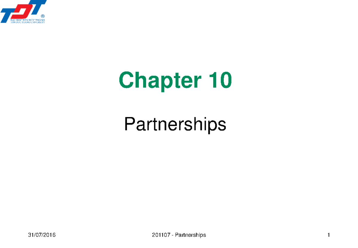 Ch10 Partnerships - Abc - Chapter 10 Partnerships Learning objectives ...