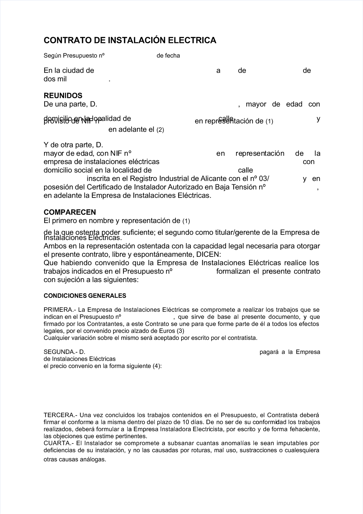 Pdf-modelo-contrato de instalación eléctrica - CONTRATO DE INSTALACIÓN  ELECTRICACONTRATO DE - Studocu