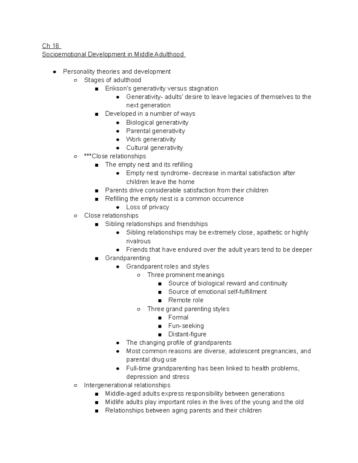 Chapter 16 notes - Ch 16 Socioemotional Development in Middle Adulthood ...
